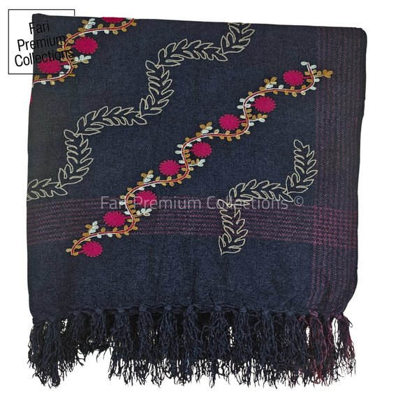Kashmiri Aari Embroidered Pure Wool Shawl/Wrap/Scarf/Throw Soft & Warm Pakistani - Picture 6 of 10